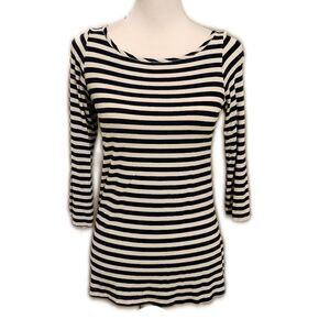 Yala viscose/spandex long sleeve t-shirt, navy blue & white stripes, S